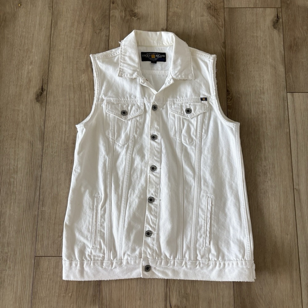 Lucky Brand Classic Denim Vest Jacket M Button Front Sleeveless Tomboy Trucker‎